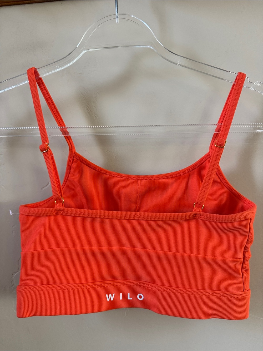 Ribbed Orange Crop Sports Bra with Adjustable Straps